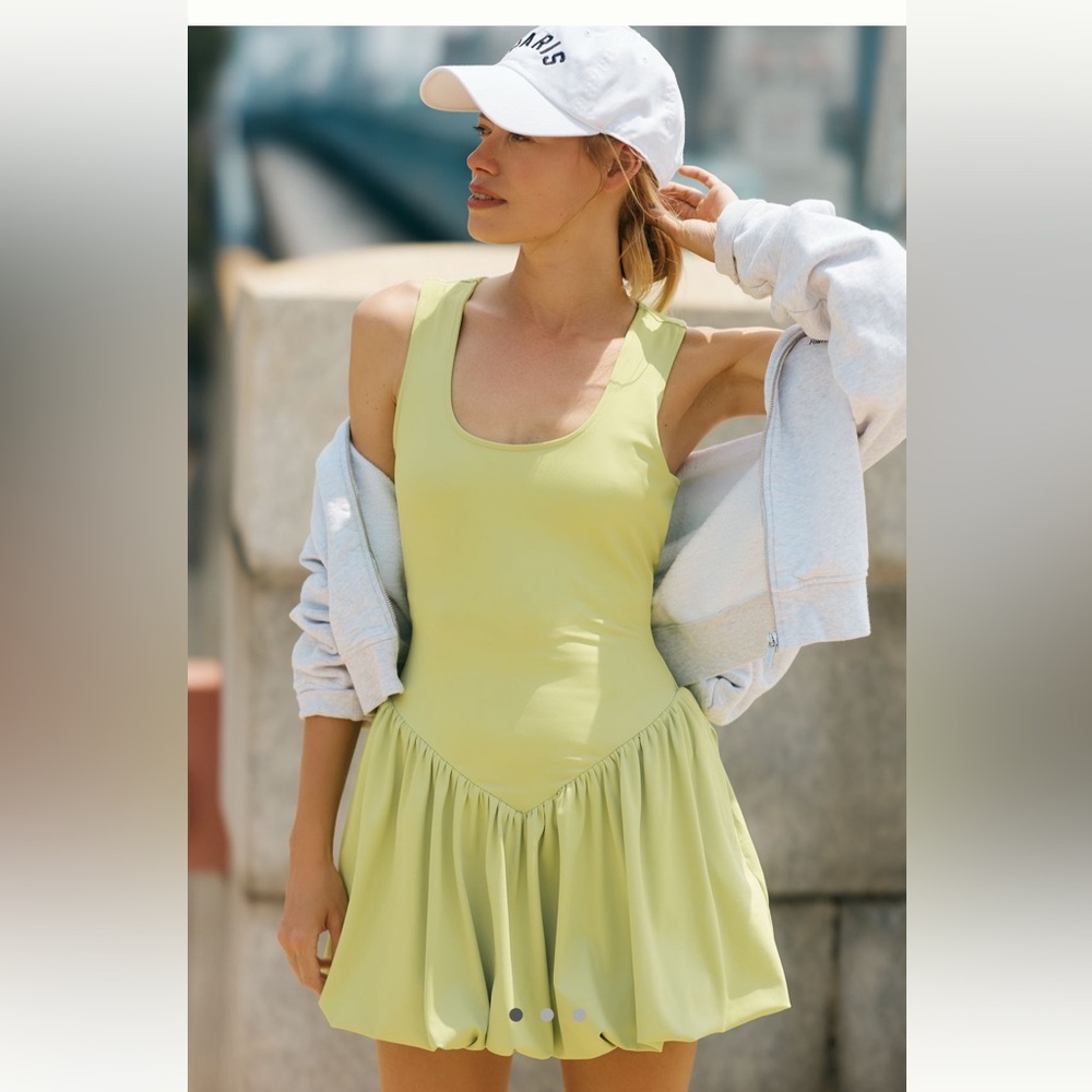 NWT Daily Practice by Anthropologie bubble-hem mini dress in lime green XS